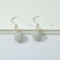 Silver thai Sterling Silver White Opal Crystal Ball Hook Earrings 8 mm ,ต่างหูคริสตัลโอปอลสีขาวเงินแท้ขนาด 8 mm