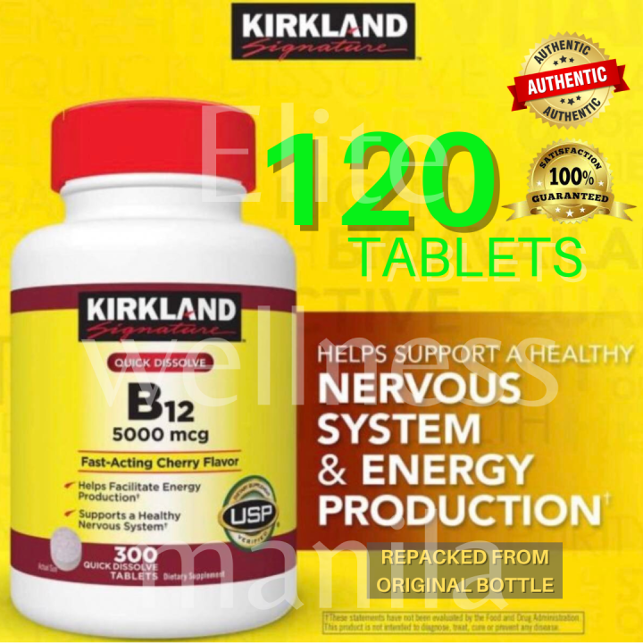 120 Tablets -Kirkland Signature Quick Dissolve B-12 5000 Mcg AUTHENTIC ...