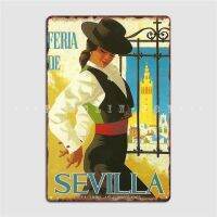 เครื่องตกแต่งฝาผนังวินเทจสำหรับปาร์ตี้คลับโปสเตอร์เมทัลมีคราบสเปน1965 Seville โปสเตอร์ดีบุก