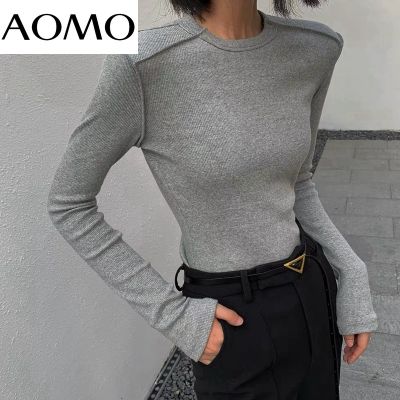 AOMO 2021 Women Patchwork T Shirt Long Sleeve O Neck Tees Ladies Casual Tee Shirt Street Wear Top 4P93A