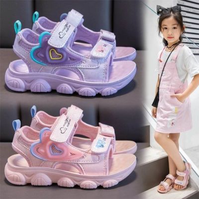 ☾✙♘ Girls Sandals 2023 Summer New Sports Fashion Princess Girls Childrens Shoes Soft Sole Medium and Large Childrens Beach Shoes