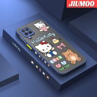 JIUMOO เคสปลอกสำหรับ Samsung Galaxy A22 4G A22 5G ลายการ์ตูนน่ารักเฮลโลคิตตี้บางขอบสี่เหลี่ยมด้านข้างดีไซน์ใหม่กันกระแทกมีน้ำค้างแข็งโปร่งใสแข็งเคสมือถือปลอกซิลิโคนคลุมทั้งหมดเคสป้องกันกล้องแบบอ่อน