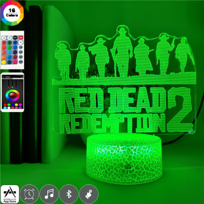 3D Novelty Table Lamp USB Anime Night Light LED Red Dead Redemption 2 Nightlight Gaming Room Club Decoration Kids Gift Lava Base