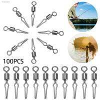 ☄ 100Pcs Stainless Steel Swivels With Side Line Clip Fishing Hanging Snap Fishhooks Crap Connector Barrel Swivel Angling Supplies