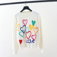 2021 Spring Autumn Fashion Women Woolen Sweaters Pullovers Heart Shaped Long Sleeve O-neck Knit Tops Casual Jumper Jersey Korean