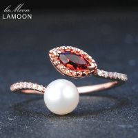 GOLUCA Natural Red Garnet Freshwater Pearl 925 Sterling Silver Jewelry Wedding Ring With Rose Gold Plated S925 For Women LMRI048