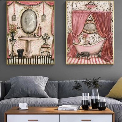 Vintage French Style Shabby Victorian Bathtub Canvas Painting Poster and Print Wall Art Picture for Bathroom Decor Ation Cuadros
