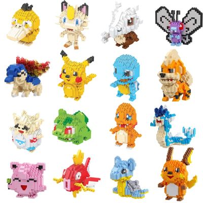 New 60 Style Pokemon Blocks Small Building Block Kawaii Cartoon Picachu Animal Mini Model Education Game Graphics Pokemon Toys