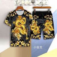 【Hot Sale】 New summer casual suit Korean style handsome Chinese short-sleeved T-shirt printing fashion