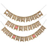 3 Pieces Engaged Burlap Banner He Asked She Said Yes Banner Rustic Bridal Shower Bunting Garland for Wedding Engagement