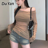 DU YAN ชุดเสื้อผ้าสำหรับฤดูใบไม้ร่วงมาใหม่-เสื้อเบลาส์แขนยาวสะพายไหล่ข้างเดียว + เสื้อกั๊กส่วนบน