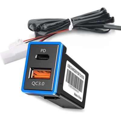 ที่ชาร์จในรถยนต์ แบบเปลี่ยน สําหรับ Toyota 12V 24V USB Type C พอร์ต USB คู่ QC3.0 และซ็อกเก็ตพาวเวอร์ PD (33 มม. × 23 มม.)