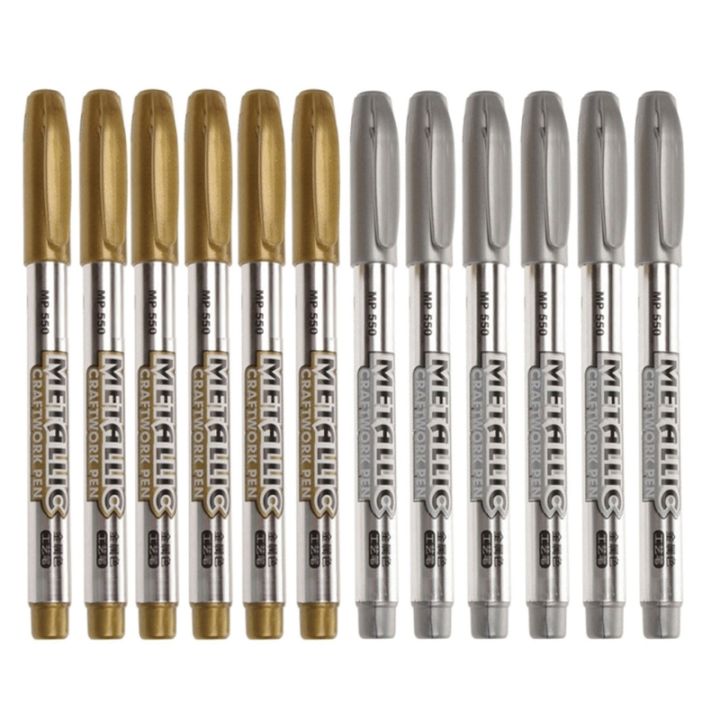 12pcs-gold-silver-อีพ็อกซี่เรซิ่นปากกาวาด-graffiti-ปากกา-marker-สีอะคริลิคไฮไลท์-metallic-ปากกามาร์กเกอร์ถาวร