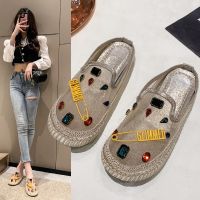 Fisherman single shoes female 2023 new net surface breathable lazy summer cool slippers a pedal flat diamond doug shoes