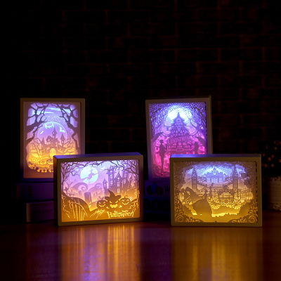 LED กระดาษแกะสลักโคมไฟ Papercut Light กล่อง3D กระดาษแกะสลัก Art Night Lights โคมไฟตั้งโต๊ะ LED สร้างสรรค์สำหรับตกแต่งห้อง