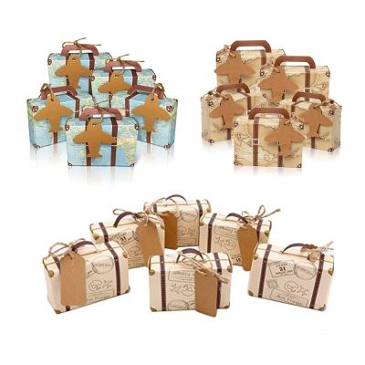 【YF】◘  10/20pcs Suitcase Paper with Tags and Twine Wedding Birthday Anniversary Favor Boxes