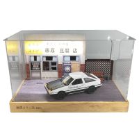 MiniAuto 1:28 Scale Initial D Fujiwara Takumi Tofu Shop Scene Model Home Kids Room Decoration Ornament with Trueno AE86 Sprinter