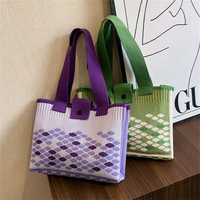 Lightweight Shoulder Bag For Everyday Use Wrist Pouch With Woven Pattern. Color Clashing Shoulder Bag Casual Large Capacity Shopping Bag Lightweight Shoulder Bag