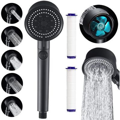 Black Turbo Shower Head High Pressure Water Saving with Filter Hose Fan Bathroom Accessories Showerhead Set for Bathroom  by Hs2023