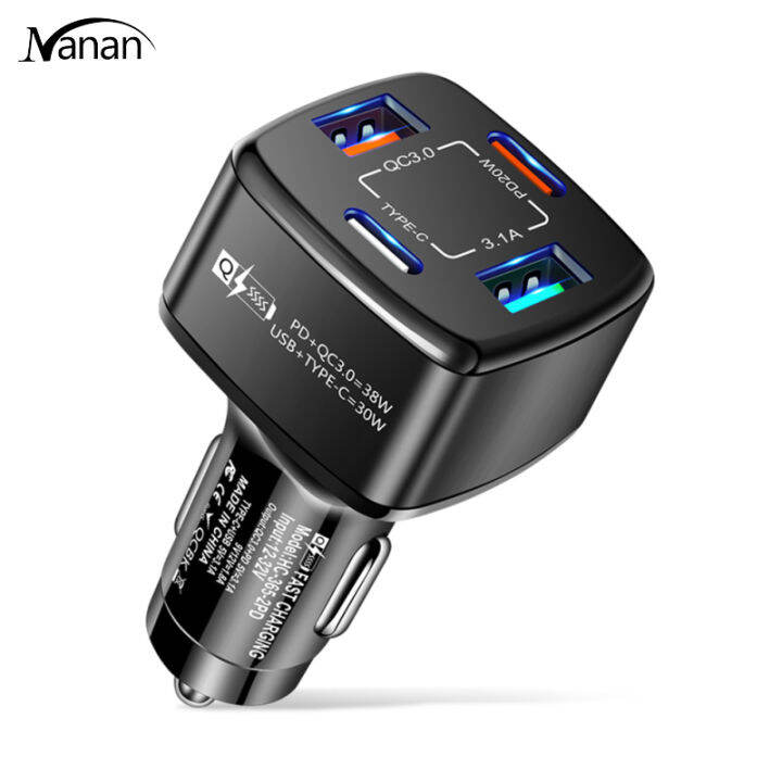 เครื่องชาร์จ-usb-4-in-1-38w-qc3-0-pd-3-1a-2usb-ประเภท-c-แท่นชาร์จเร็วอะแดปเตอร์ที่ชาร์จแบตในรถสองสาย