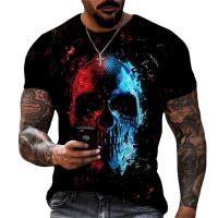 2023 Summer Horror Skulls 3D Print Men T-shirts Loose O-Neck Short Sleeve Skeleton Street Rock Hip-Hop Tops Amp Tees Men Clothing 6XL