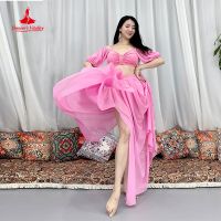 hot【DT】 Belly Practice Costume for Half Sleeves Top chiffon Skirt 2pcs Performance Outfit