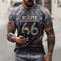 American Route 66 Letters Mens T-Shirt Summer Oversized Short Sleeve Oversized Vintage Clothing 3D Printing Casual Streetwear