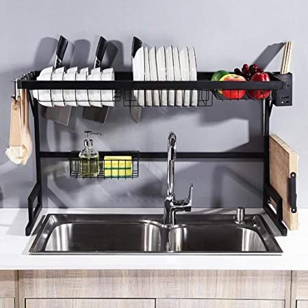 Dish Drying Rack Over Sink Kitchen Supplies Storage Shelf Countertop Space Saver Display Stand Tableware Drainer Organizer Utensils