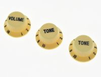 KAISH Cream w/ Black ST Guitar Knobs Volume and Tone Knobs Set of 3 for Stratocaster