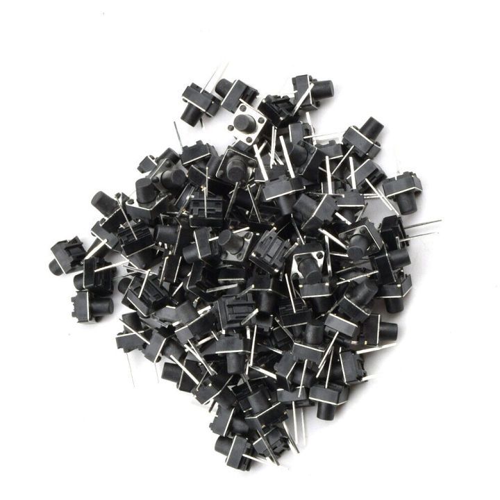 pcbfun-สวิตช์สัมผัสขั้วต่อสวิตช์สัมผัสชั่วขณะขนาดเล็กสวิตช์ปุ่มกด6x6x6มม-7มม-8มม-9มม-10มม-2ขา100ชิ้นสีดำ