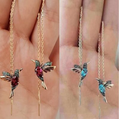 New Unique Little Bird Drop Long Hanging Hummingbird  Earrings For Women Elegant Girl Tassel Crystal Pendant Earring Jewelry Headbands