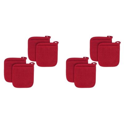 8Pcs Pot Mat Cotton Cloth Pot Holders Looped Gloves Terry Pot Kitchen Holders Cushion Pocket Tool Potholder Gloves Red
