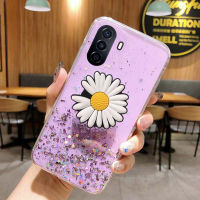 เลื่อมดอกเบญจมาศพับเป็นขาตั้งรูปดาวพระจันทร์นุ่มเคสมันเงา Huawei Nova Y71 Y70 ซิลิโคนใสสำหรับ Huawei Nova Y71 Y70 ฝาหลัง