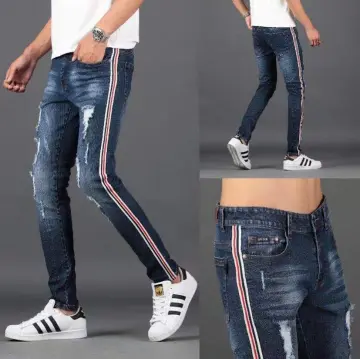 Side stripe store jeans mens online