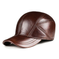 Wholesale Winter  New Head Layer Cowhide Hat Men Women Casual Baseball Cap Hat Ear Warm Real Leather Peaked Cap