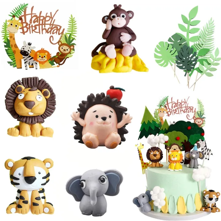 5pcs Animal Cake Toppers Jungle Cupcake Toppers Animal Birthday 