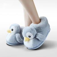 Grey Fluffy Slides Fashion New Cartoon Penguin Plush Women Home Shoes High Quality Slip On Winter Platform Indoor Slippers