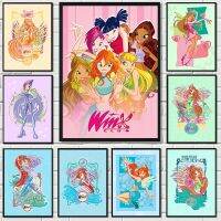 น่ารักสเปนนิเมชั่น W-Winx คลับโปสเตอร์และภาพพิมพ์ตัวการ์ตูนผ้าใบจิตรกรรมฝาผนังศิลปะรูปภาพสำหรับห้องเด็กเนอสเซอรี่ตกแต่ง