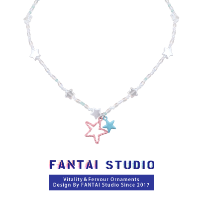 FANTAI สร้อยคอสตริงคริสตัล XINGX สีชมพูฟ้าสร้อยคอออกแบบเฉพาะกลุ่ม Y2g Dopamine Choker หวานเย็น Cewek Seksi