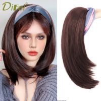 DIFEI Synthetic Headband Wigs Short Straight Natural Black Bob Wig Fit The Head Heat Resistant Fake Hair For White/Black Women Wig  Hair Extensions  P