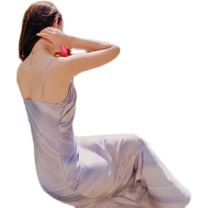 powder-purple-v-neck-sling-bag-design-feeling-sexy-backless-dress-cultivate-ones-morality-hip-decorous-temperament-skirt