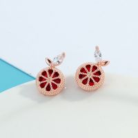 [COD] Jewelry factory red pomegranate ruby ​​earrings female and personality diamond earrings