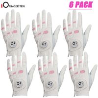 6 Pcs Rain Grip All Weather Womens Golf Gloves Ladies Left Hand Right Soft Cabretta Leather Glove with Ball Marker for Women