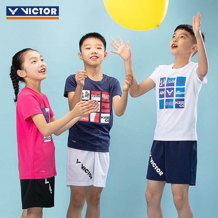 เสื้อยืดชุดกีฬาแบดมินตัน-victor-victory-victor-แขนสั้นสำหรับเด็กชายและเด็กหญิง22000td-การแข่งขันสนูปี้แฟชั่น