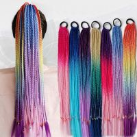 MISANANRYNE Girls Box Braids Ponytail With Elastic Rubber Band Hair Colored Box Pigtail Rope Headdress Kids Hair Extensions