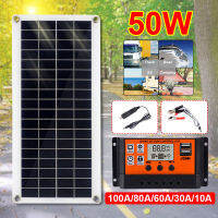 โพลีซิลิคอนระบบพลังงานแสงอาทิตย์12-18V 50W แผงโซล่ามี10A/30A/60A/80A/100A เครื่องควบคุมการชาร์จพลังงานแสงอาทิตย์เอาต์พุต USB สองทางตัวควบคุมพลังงานแสงอาทิตย์หน้าจอ LCD