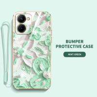 เคสโทรศัพท์สำหรับ Realme OPPO Realme C33 C55สไตล์ภาพวาดสีน้ำมันสายคล้องดอกไม้แบนเคสนิ่มเคลือบอิเล็คโทรเพลทเปลือกหอย