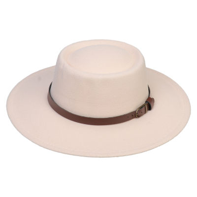 YiyiLai หมวกสักหลาดสำหรับผู้หญิงกว้าง Brim Felt หมวกปานามากาแฟหัวเข็มขัดหนัง Headband Trendy หมวกแต่งกาย