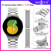 สาย สำหรับ Samsung Galaxy Watch 5 สายนาฬิกา สายรัดสแตนเลสของ พร้อมฟิล์มกันรอยหน้าจอ Galaxy Watch 5 40mm 44mm สร้อยข้อมือสายรัดข้โลหะ