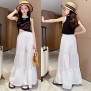 Set Áo Lửng Không Tay + Quần Dài Ống Rộng Thời Trang Hè Cho Bé Gái